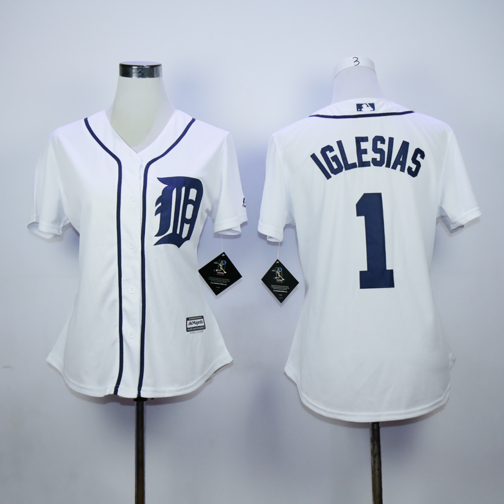 Women Detroit Tigers #1 Iglesias White MLB Jerseys->women mlb jersey->Women Jersey